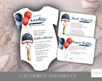 Little Rookie Invite, Baseball Baby Shower Invitation, Die Cut, Printed, Editable Invite, Baby Boy Shower