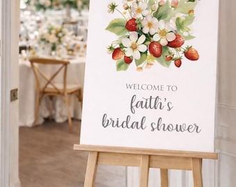 Strawberry Bridal Shower Welcome Sign, Custom Bridal Shower Welcome Sign, 18×24 Personalized Shower Sign
