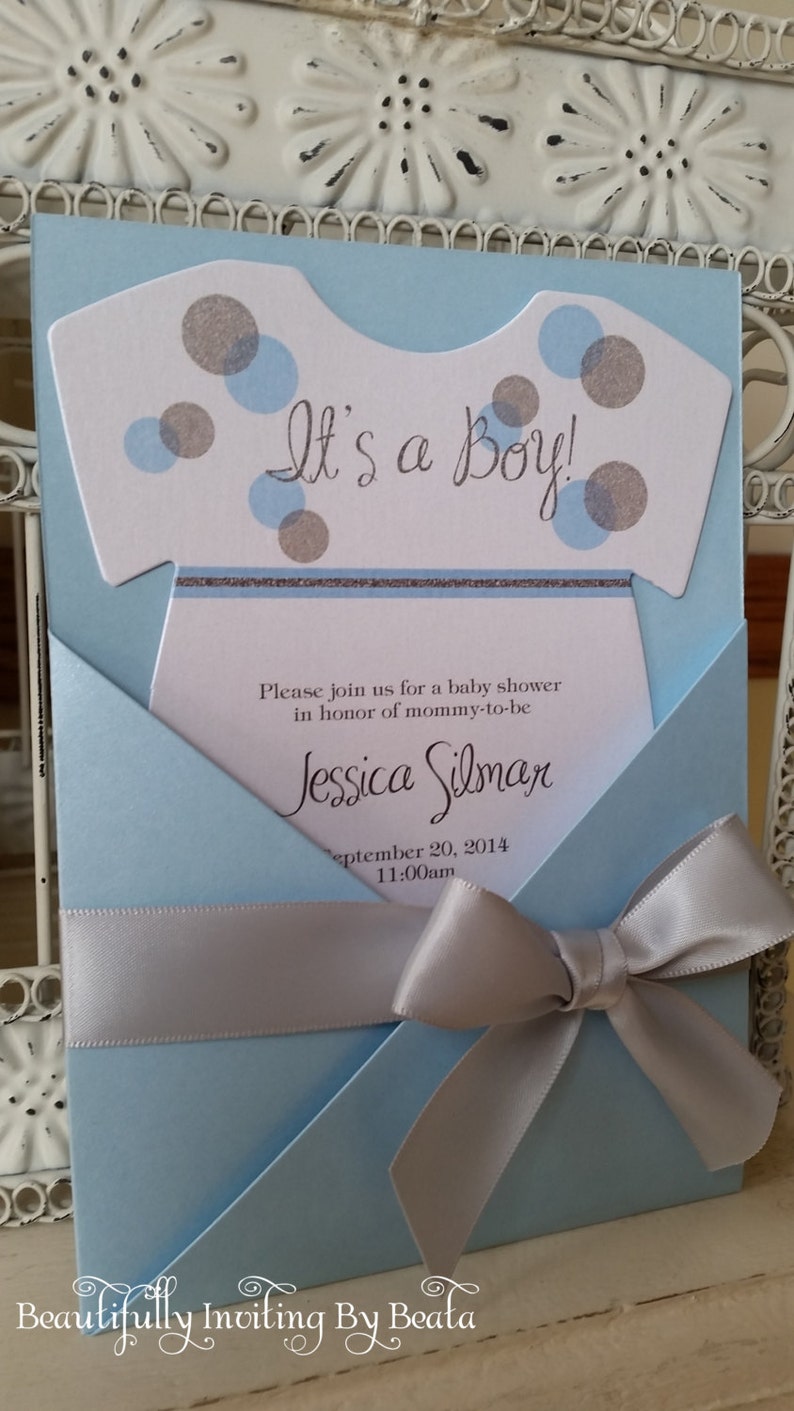 Silver and Baby Blue Themed Baby Shower Invitation Baby Etsy