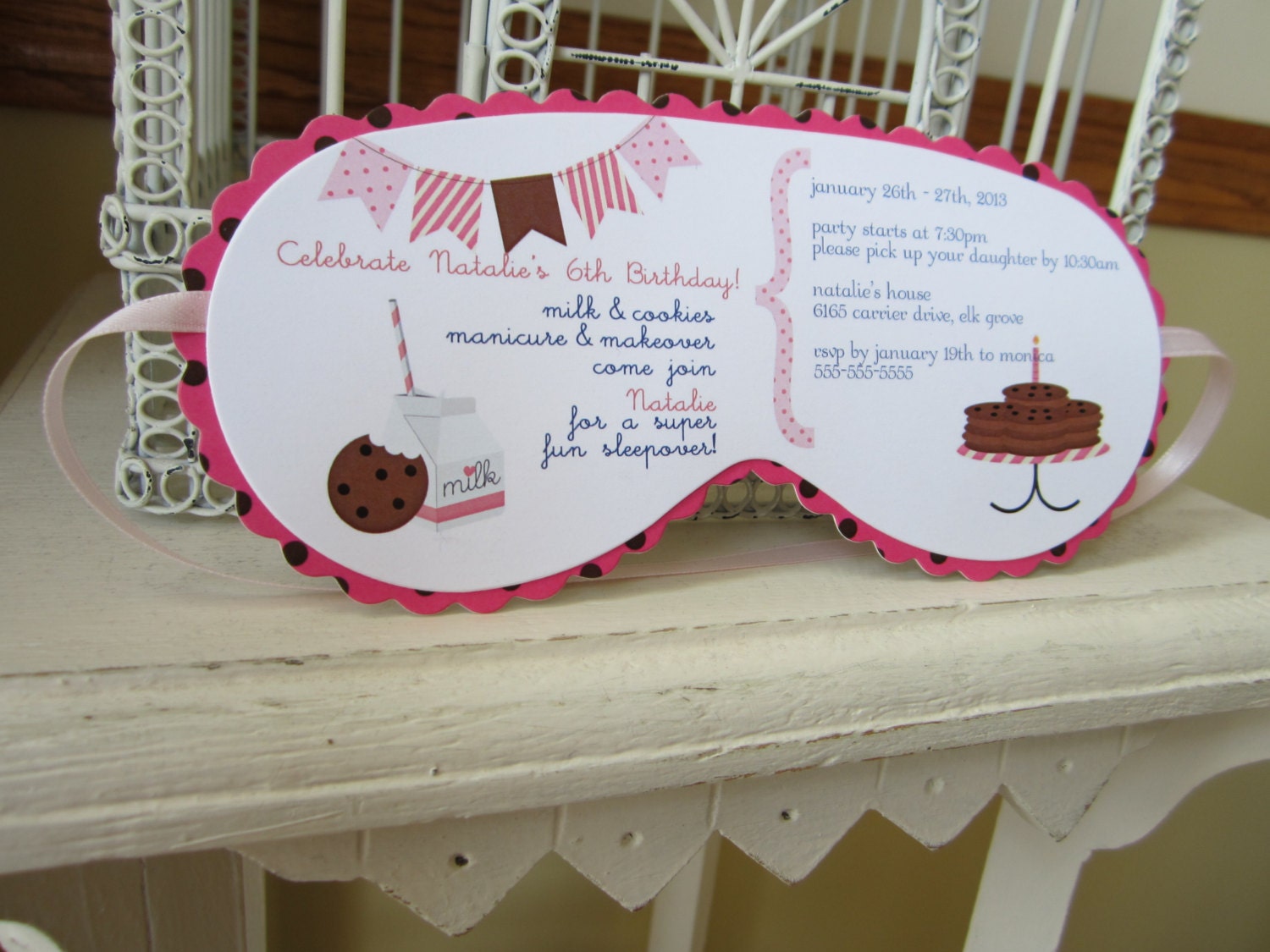 Milk And Cookies Sleeping Mask Invitation Custom Die Cut Etsy