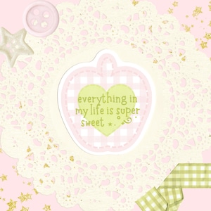 Super Sweet Apple Vinyl Sticker | Pink and green, patchwork, gingham, positive affirmation, lucky girl