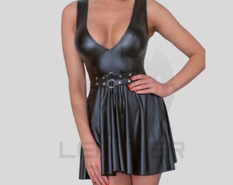 Black Dress with Flared Skirt Adjustable Waist Belt Custom Made