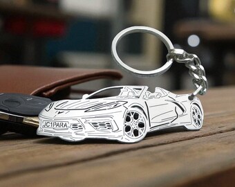 Llavero Chevy personalizado, regalo para el Día del Padre, llavero de acero inoxidable personalizado, regalos para él, Chevrolet C8 convertible 2021