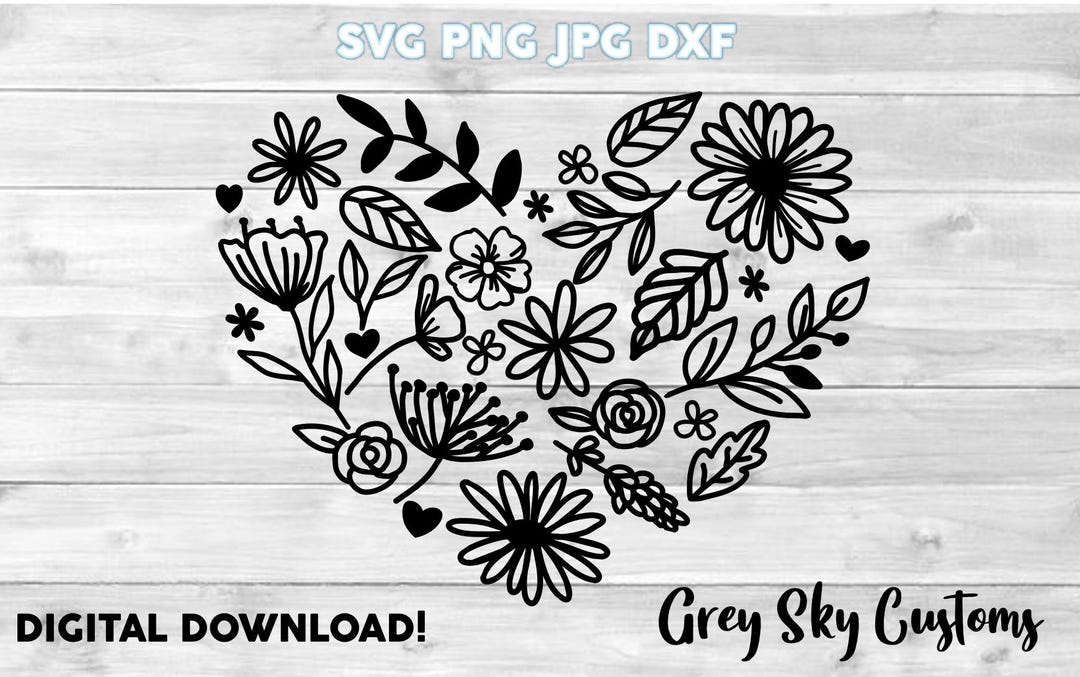Flower Heart SVG, Floral Heart Svg, Heart Wreath Svg, Wildflower Svg ...