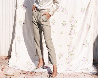 80s Striped Tan High Waisted Trousers Vintage Petite Pants