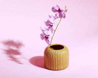 Vintage 50s Mustard Yellow Round Small Japanese Minimalism Ceramic Vase