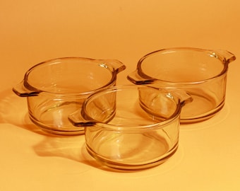 60s Yellow Glass Small Bakeware Pans with Handles