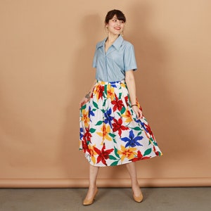 80s Tropical Skirt Vintage Tiger Lily Colorful High Waisted Skirt