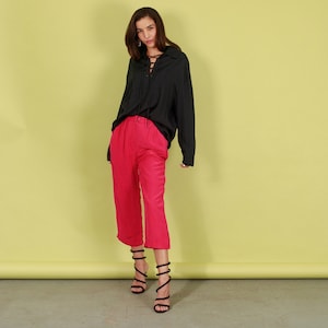 80s Fuchsia Pink Silk Trousers Vintage Petite Bright Classic Pants