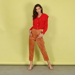 80s Brown Caramel Suede Trousers Vintage Leather Cigarette Skinny Pants