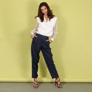 90er Jahre Liz Claidose Dunkel Blaue Stoffhose Taillierte Vintage Hose