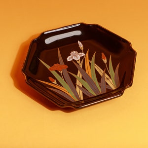 80s Black Gold Carnation Japanese Tulip Decorative Tray Plate image 1
