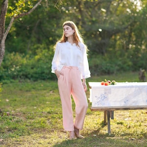 80s Pink Soft Rose Silk Trousers Vintage Pastel Shimmery Classic Pants