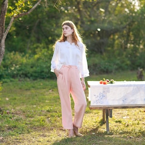 80s Pink Soft Rose Silk Trousers Vintage Pastel Shimmery Classic Pants image 1