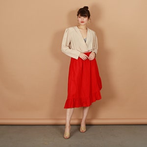 70s Apple Red Ruffles Skirt Vintage High Waisted Asymmetrical Skirt image 1