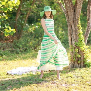 70s Vintage Striped Chiffon Pleated Party Dress