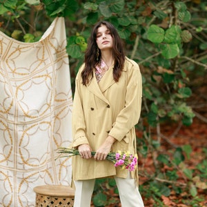 80s Tan Long Sleeve Asymmetrical Jacket Vintage Khaki Shiny Button Coat