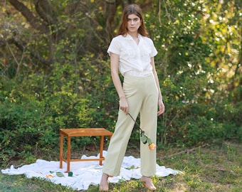 60s Hellgrüne Strick Hose Vintage Mid Waist Strukturhose