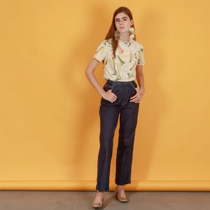 70s Dark Blue Straight Leg Jeans Vintage High Rise Denim Pants