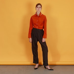 80s Black Silky Minimal Straight Leg Pants Vintage Elastic Deadstock Trousers