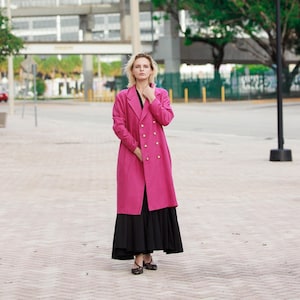 70s Dark Fuchsia Pink Long Blazer Coat Vintage Long Sleeve Adorned Button Jacket Dress