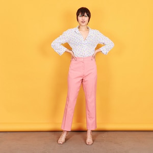80s Salmon Pink Petite Pants Vintage High Rise Cropped Trousers image 1
