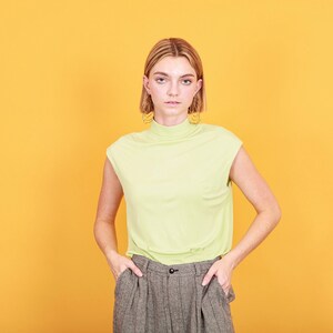 60s Mintgrün Rollkragen Bluse Vintage ärmelloses Top