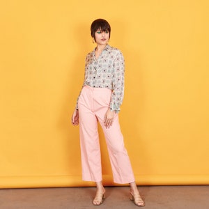 80s Salmon Pink High Rise Pants Slacks Vintage Petite Flare Textured Trousers