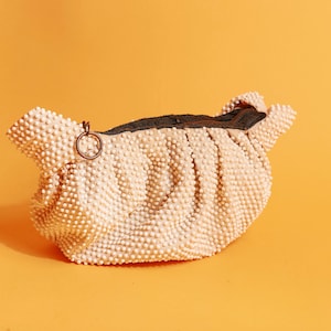 Bolso de hombro con cuentas de crema blanca de los años 50, embrague formal de punto vintage