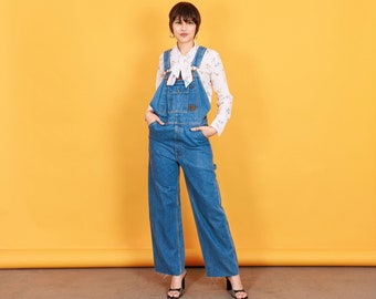 90s Blue Denim Adjustable Overalls Vintage Long Slouchy Pocket Overalls