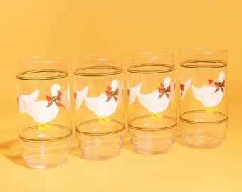 Set of 4 Vintage 80s Clear Duck Novelty Drinking Clear Glasses Cups
