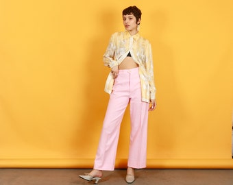 70s Barbie Light Pink Flared Trousers Vintage High Rise Flare Pastel Pants