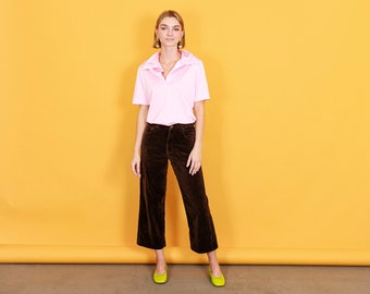 90年代 ダークブラウン ベルベット フレア パンツ ヴィンテージ ハイウエスト プチパンツ