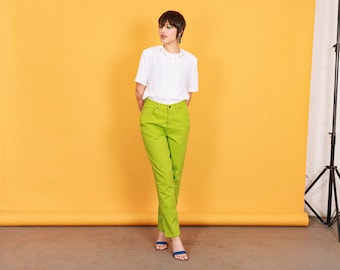 80s Bright Apple Green Demin Jeans Vintage Straight Leg High Rise Mom Jeans