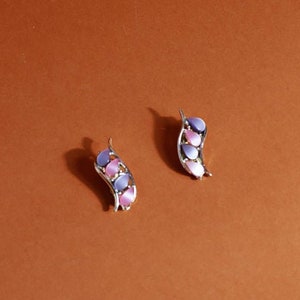 Vintage 80s Purple Pink Silver Bead Small Clip On Earrings image 1