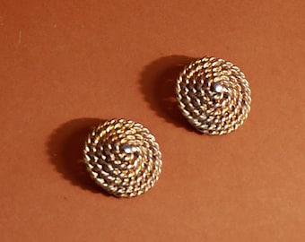 Vintage 80s Gold Tone Round Braided Clip On Statement Earrings