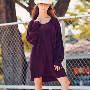 80s Plum Slouchy Long Dress Vintage Purple Long Sleeve Tshirt Dress image 1