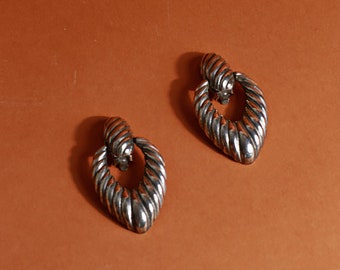 Vintage 80s Silver Tone Door Knocker Clip On Statement Earrings