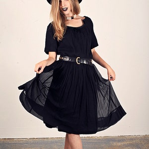 50s Black Chiffon Dress Vintage Little Black Party Dress
