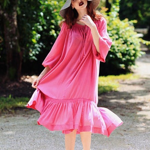 70s Fuschia Tent Dress Vintage Bohemian Smocked Summer Dress image 1