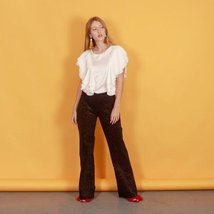 80s Ornate Black Brocade Pants Vintage Velvet Bell Bottom Trousers