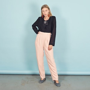 80s Dusty Rose Pink High Waisted Pants Vintage Pastel Formal Trousers