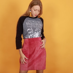 80s Rose Pink Suede Skirt Vintage High Rise Pencil Skirt