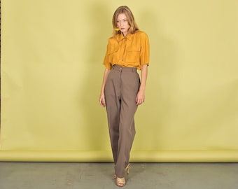 80s Dark Khaki Trousers Vintage Straight Leg Minimal Pants