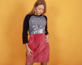 80s Rose Pink Suede Skirt Vintage High Rise Pencil Skirt