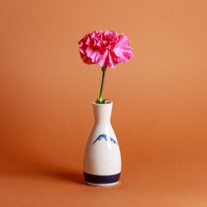 70s Blue Beige Brush Japanese Painted Mountain Small Vase image 1
