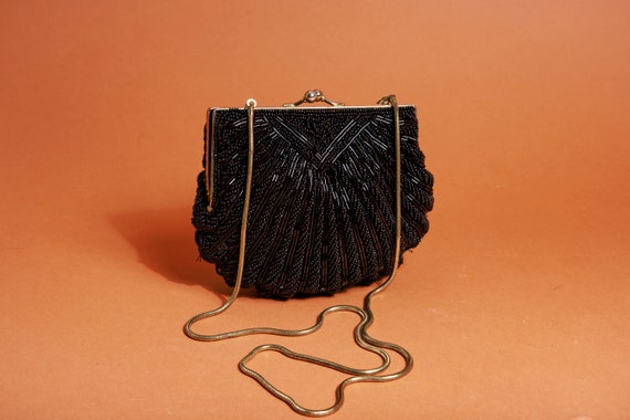 70s Black Evening Beaded Clutch Coin Purse Vintag… - image 5
