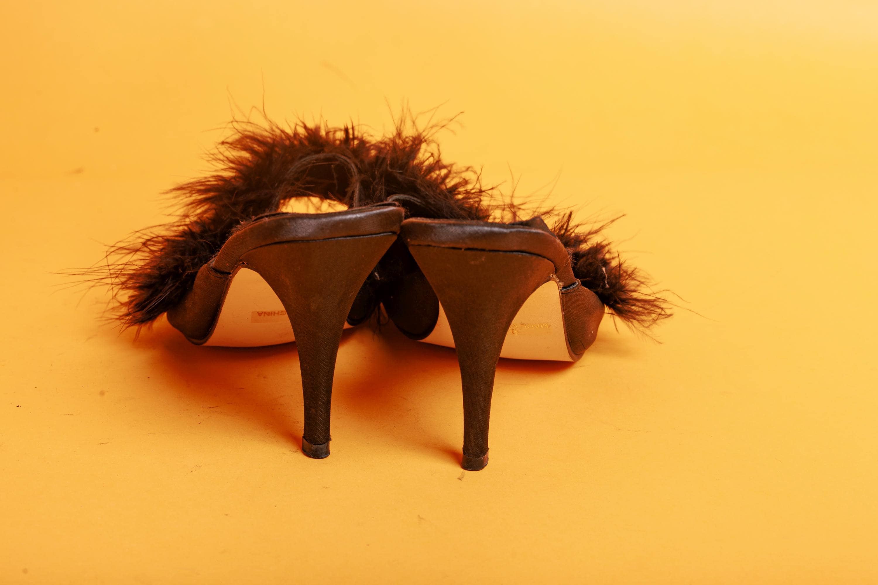 90s 2000s Black Feather Retro Fredericks of Hollywood Heels