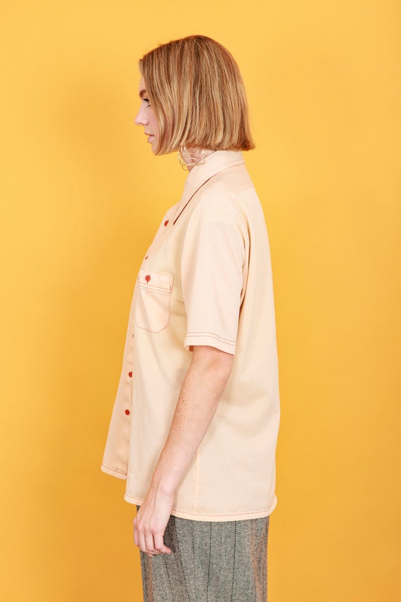 70s Peach Pointy Collar Oversize Top Vintage Shor… - image 8