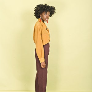 80s Wine Red Straight Leg Pants Vintage Pintstripe High Waisted Trousers image 6